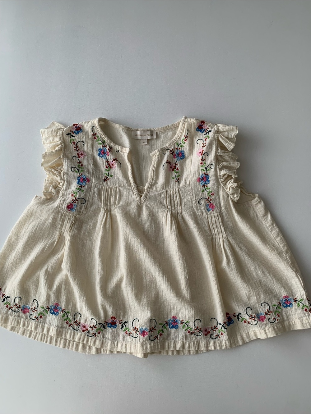 Jennifer Grace Y2K Embroidered Ruffle Sleeve Top Size XL Boho Floral Cottagecore - Picture 4 of 13